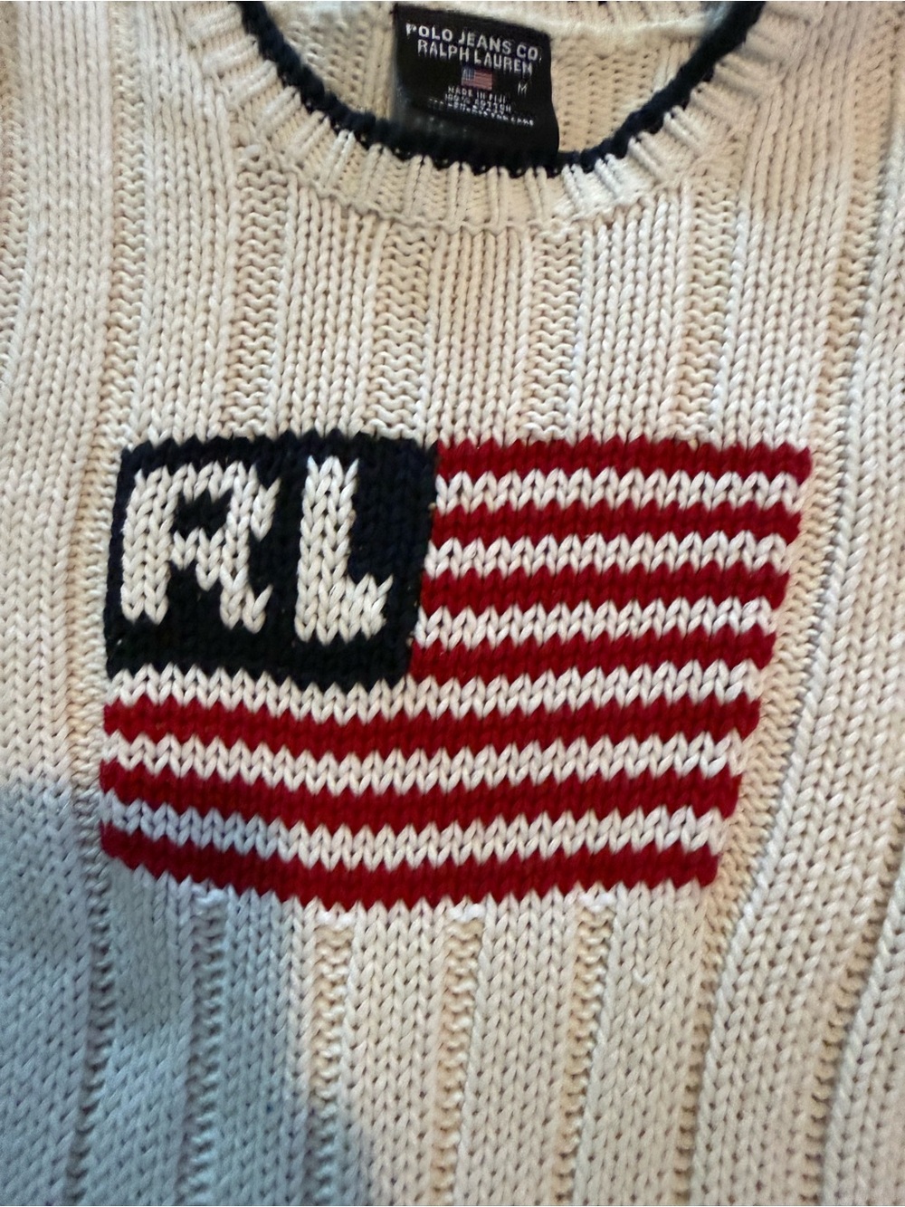 VTG Polo by Ralph Lauren Cream Ribbed Flag Sweater - Women's GUC 1344 - Picture 5 of 8
